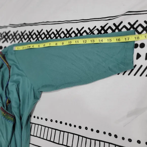 LOGO Lori Goldstein Women's Green Knit Pocket Beaded Tunic Top Blouse Boho 1X - Picture 9 of 11